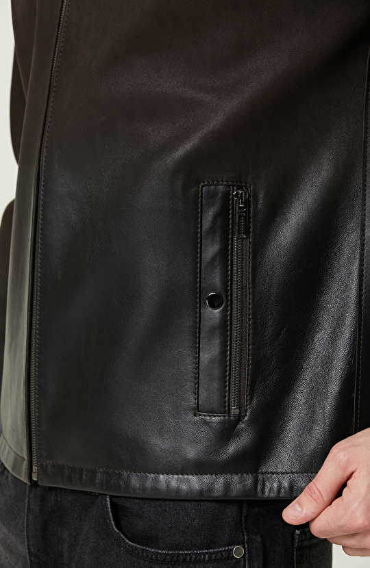 Kahverengi Süet Deri Mont