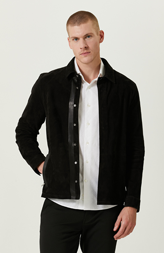 Siyah Süet Deri Gömlek