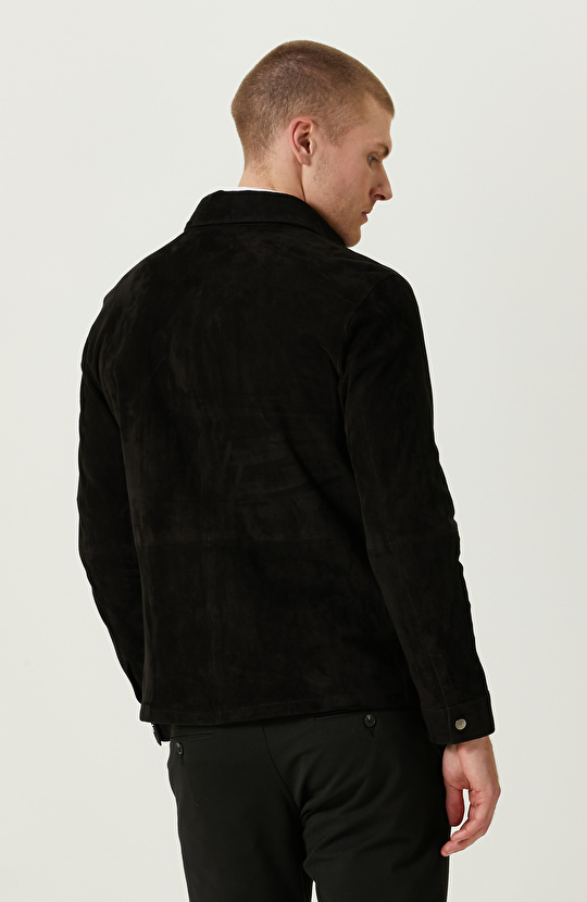 Siyah Süet Deri Gömlek