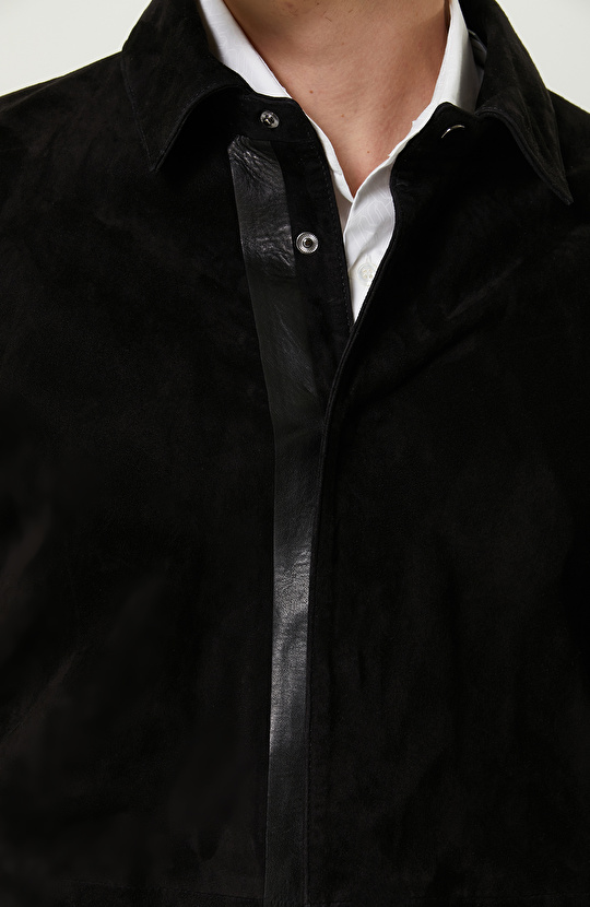 Siyah Süet Deri Gömlek