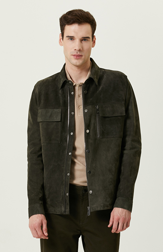 Haki Süet Deri Gömlek
