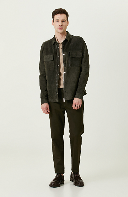 Haki Süet Deri Gömlek