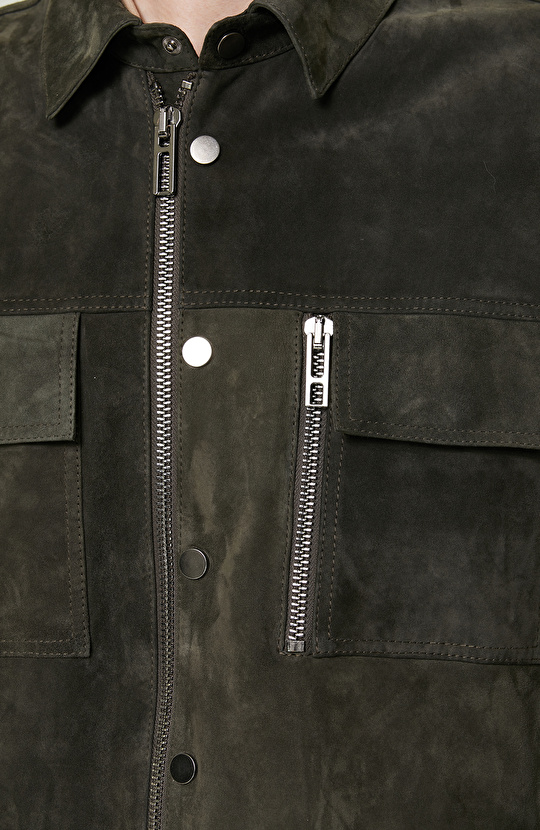 Haki Süet Deri Gömlek