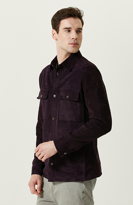 Mor Süet Deri Gömlek