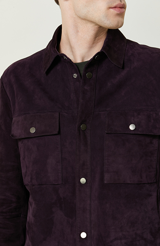 Mor Süet Deri Gömlek