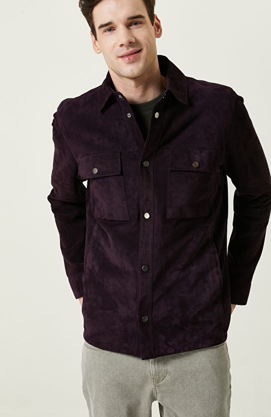 Mor Süet Deri Gömlek