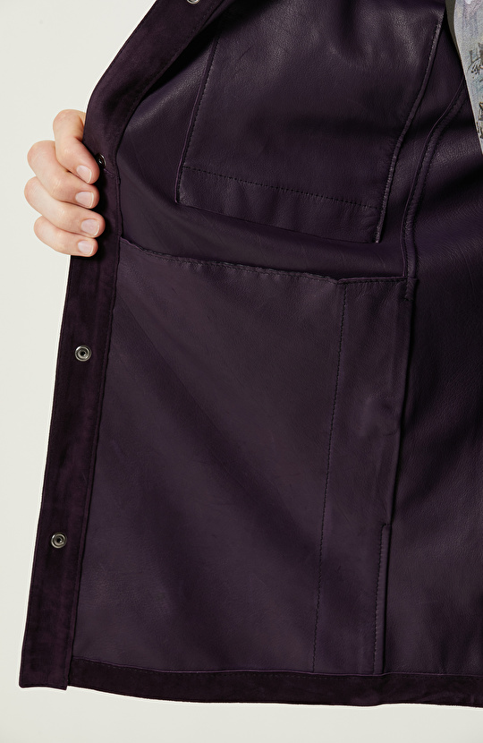 Mor Süet Deri Gömlek