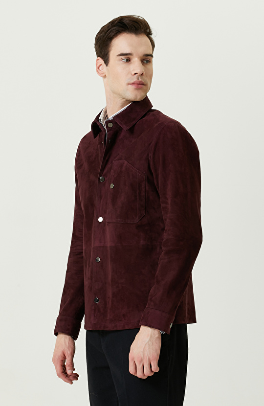Bordo Süet Deri Gömlek