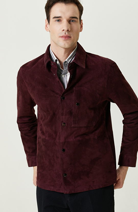 Bordo Süet Deri Gömlek