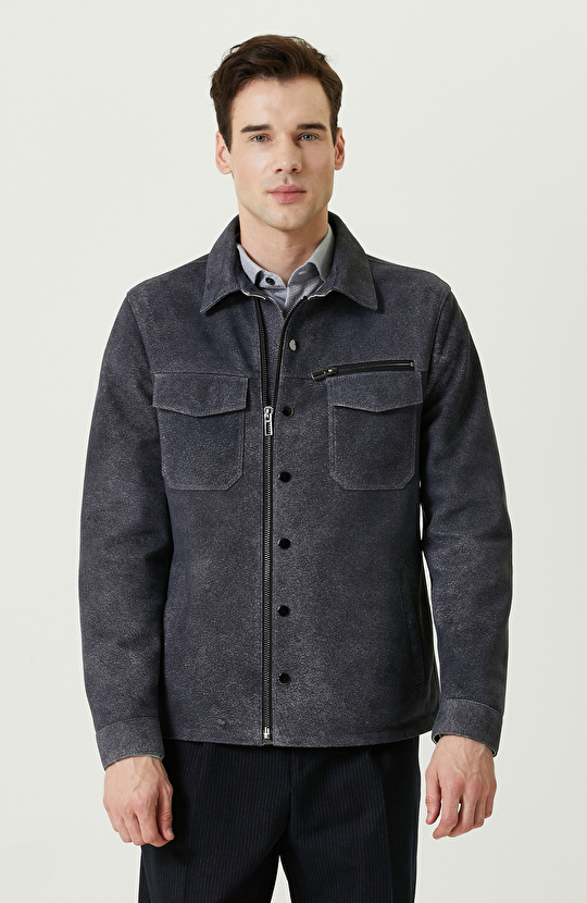 İndigo Süet Deri Mont