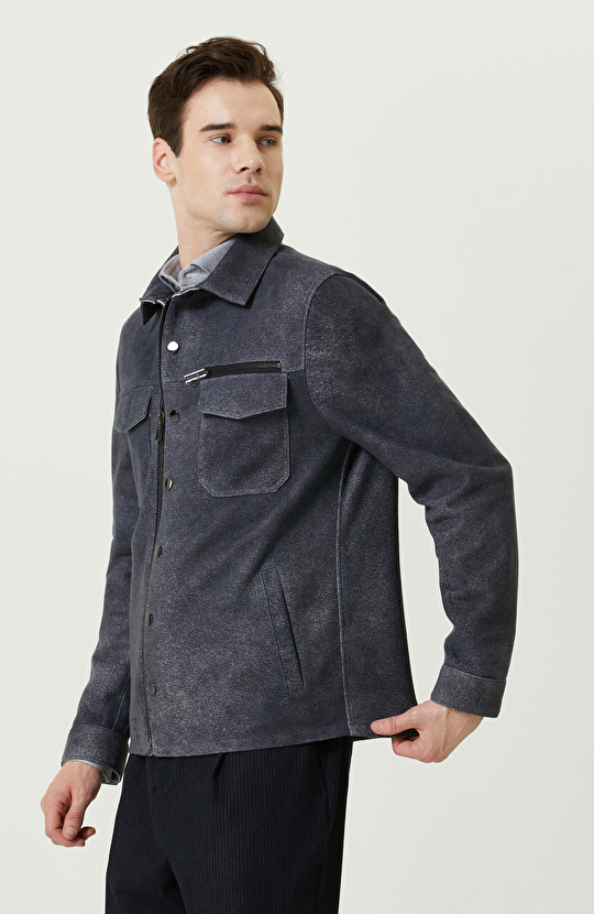 İndigo Süet Deri Mont