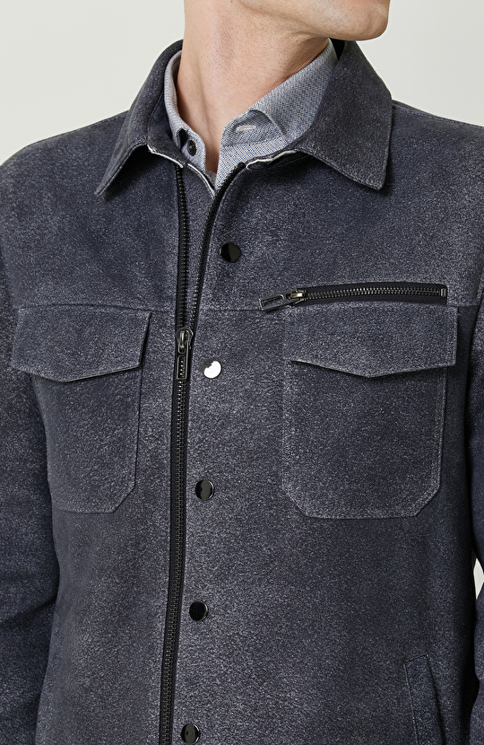 İndigo Süet Deri Mont