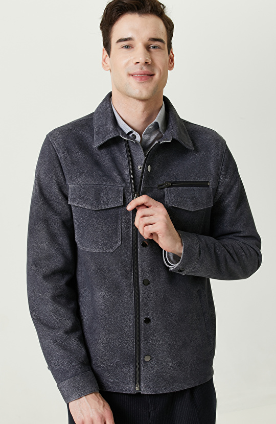 İndigo Süet Deri Mont