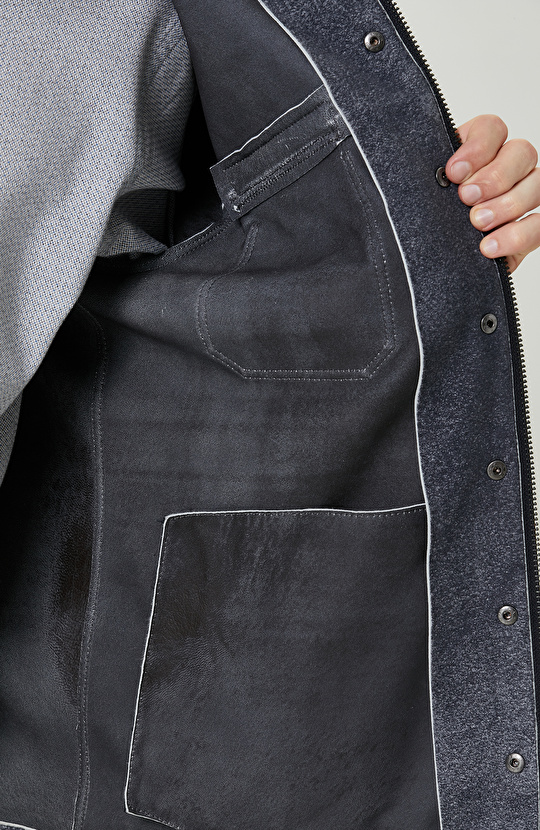 İndigo Süet Deri Mont