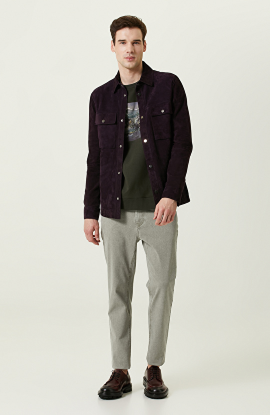 Düz Paça Haki Denim Pantolon