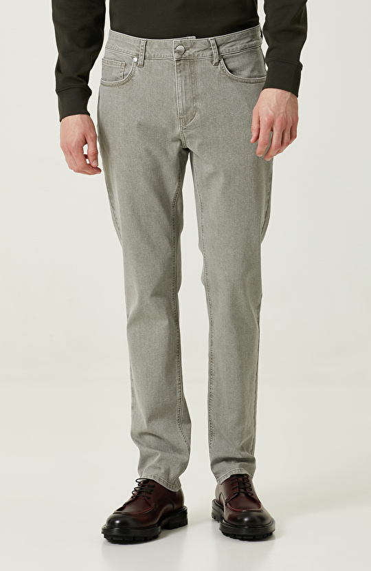 Düz Paça Haki Denim Pantolon