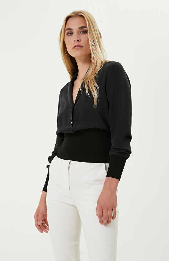 Limited Uzun Kollu Siyah İpek Bluz