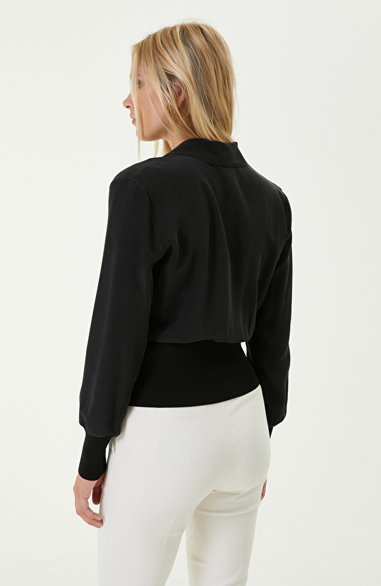 Limited Uzun Kollu Siyah İpek Bluz