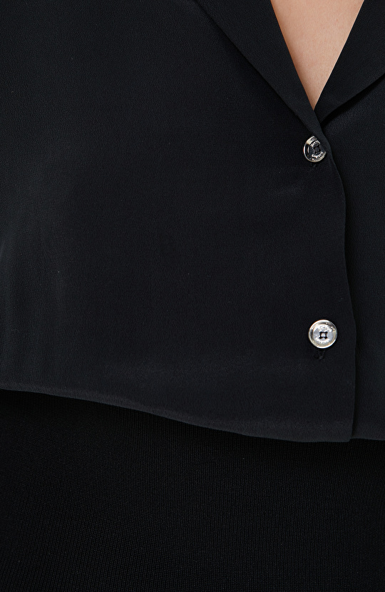 Limited Uzun Kollu Siyah İpek Bluz