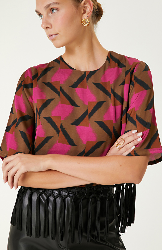 Kahverengi Desenli Bluz