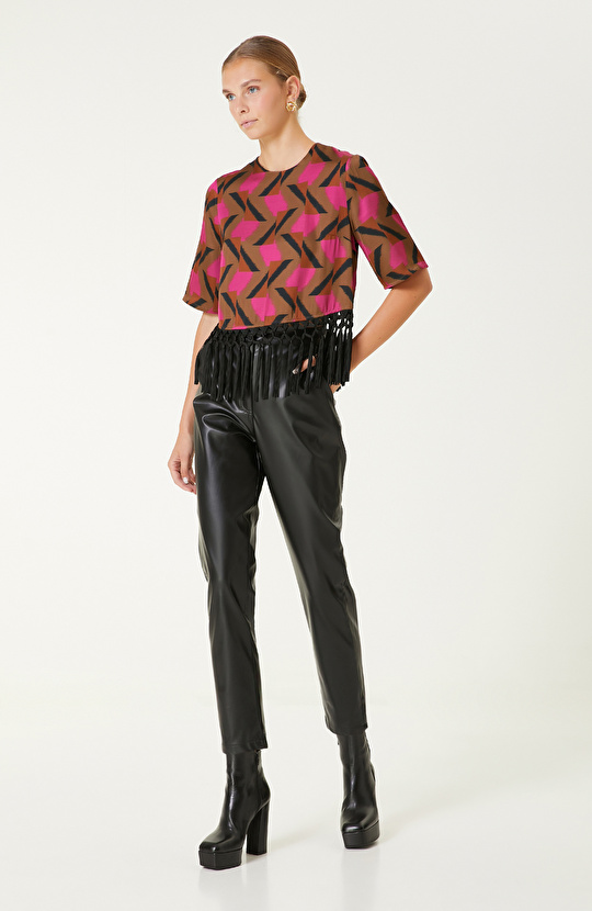 Kahverengi Desenli Bluz