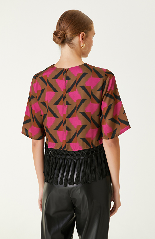 Kahverengi Desenli Bluz