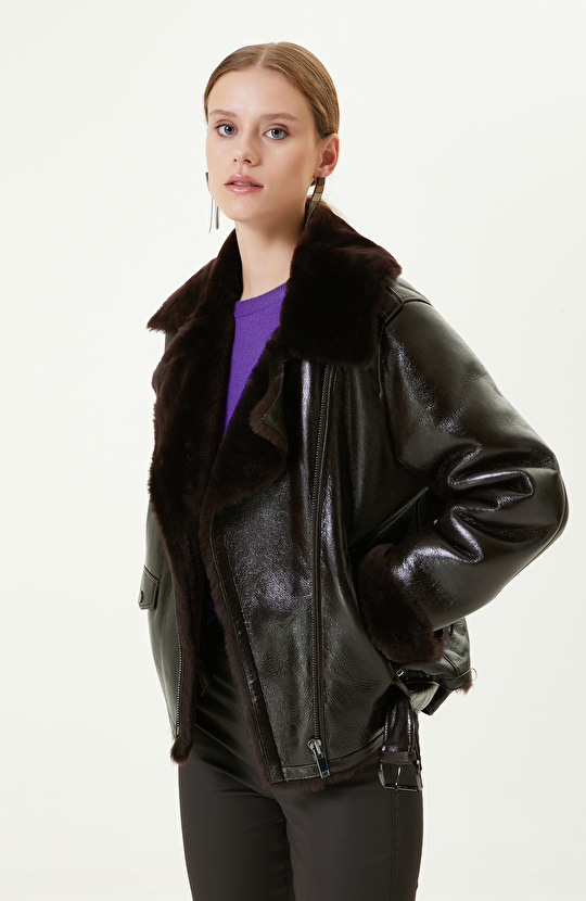 Acı Kahve Rugan Deri Mont