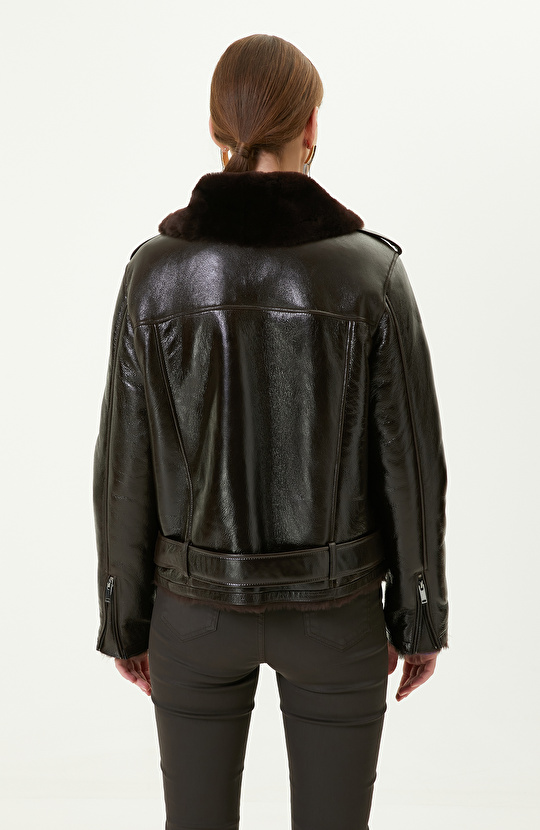 Acı Kahve Rugan Deri Mont