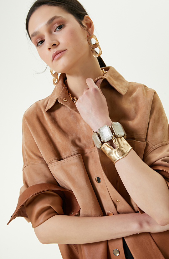 Degradeli Kahverengi Deri Gömlek