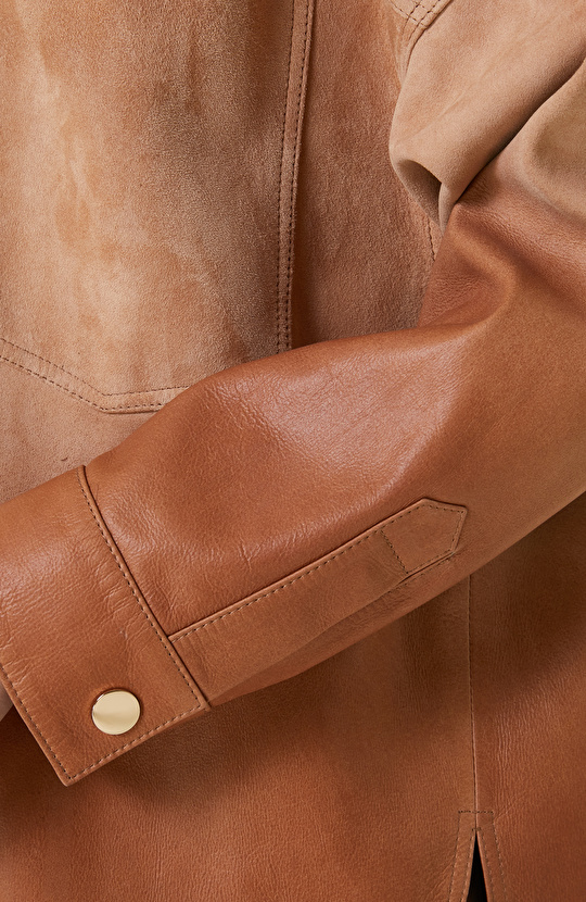 Degradeli Kahverengi Deri Gömlek