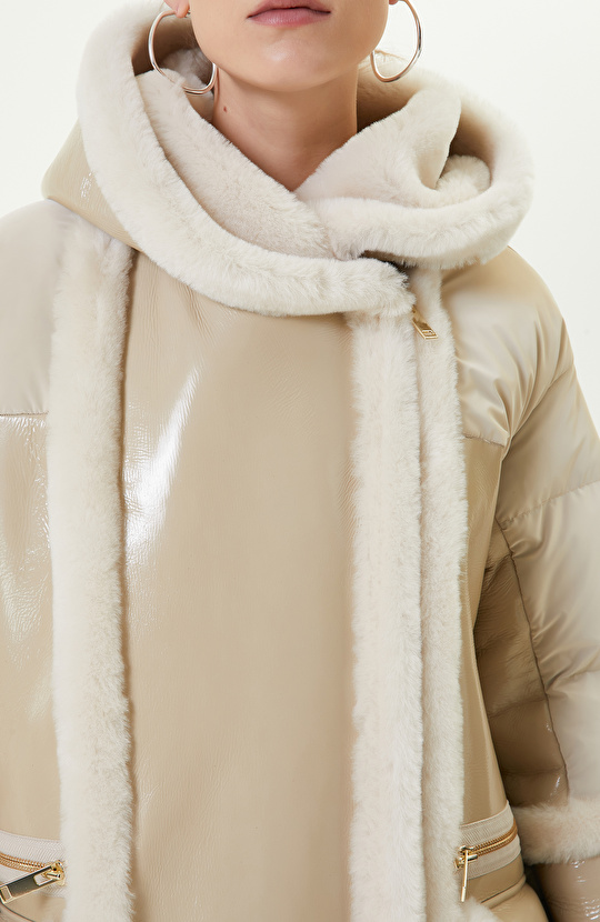 Fermuarlı Ekru Deri Mont