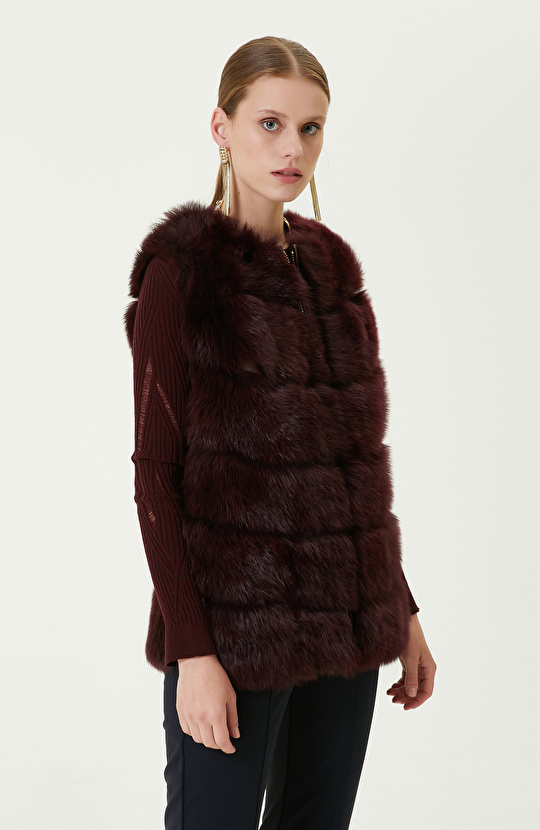 Dik Yaka Bordo Kolsuz Yelek