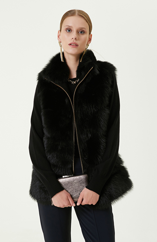 Dik Yaka Siyah Kolsuz Yelek