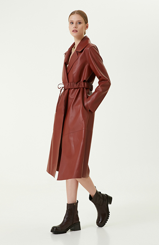 Tütün Rengi Deri Pardösü