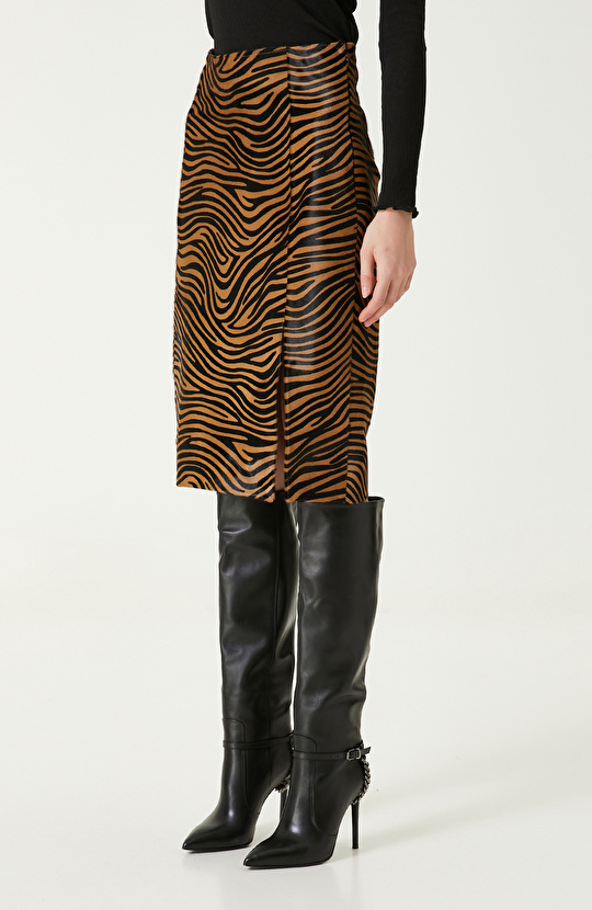 Tütün Rengi Deri Kalem Etek