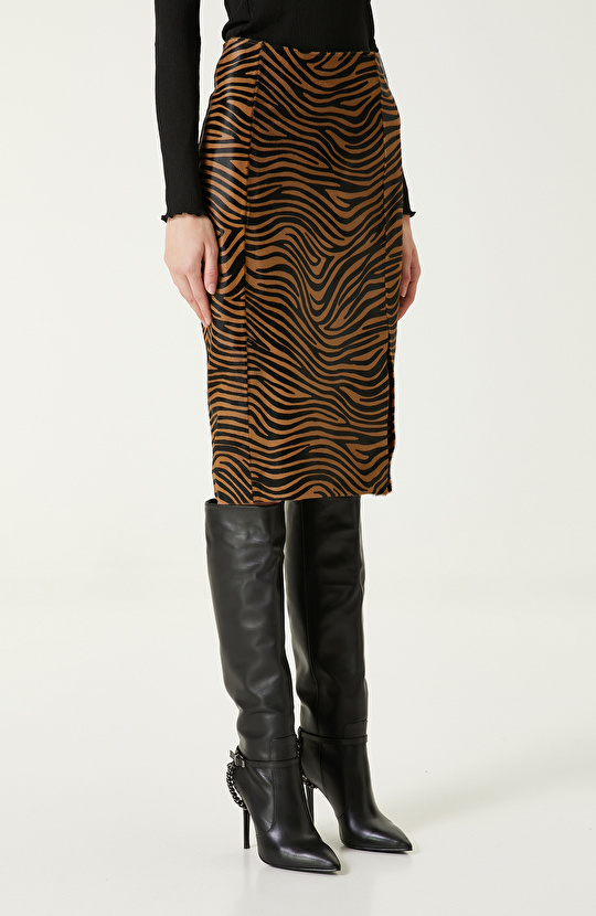 Tütün Rengi Deri Kalem Etek