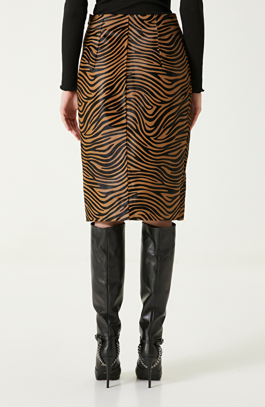 Tütün Rengi Deri Kalem Etek