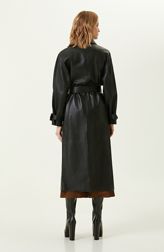 Siyah Kruvaze Deri Pardösü