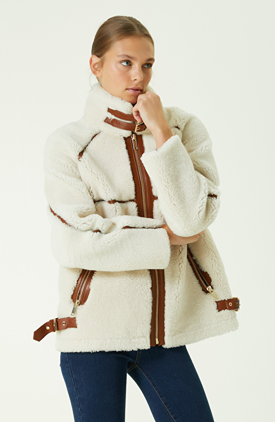 Ecru Leather Coat