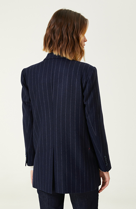 Lacivert Yün Karışımlı Blazer Ceket