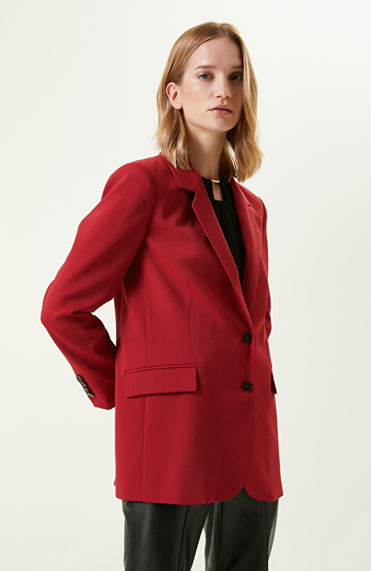 Kırmızı Sırtı Düğme Detaylı Ceket