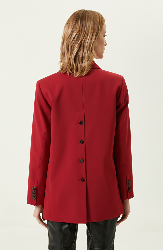 Kırmızı Sırtı Düğme Detaylı Ceket