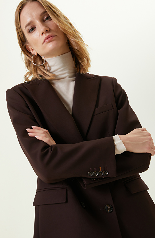 Kahverengi Kruvaze Blazer Ceket