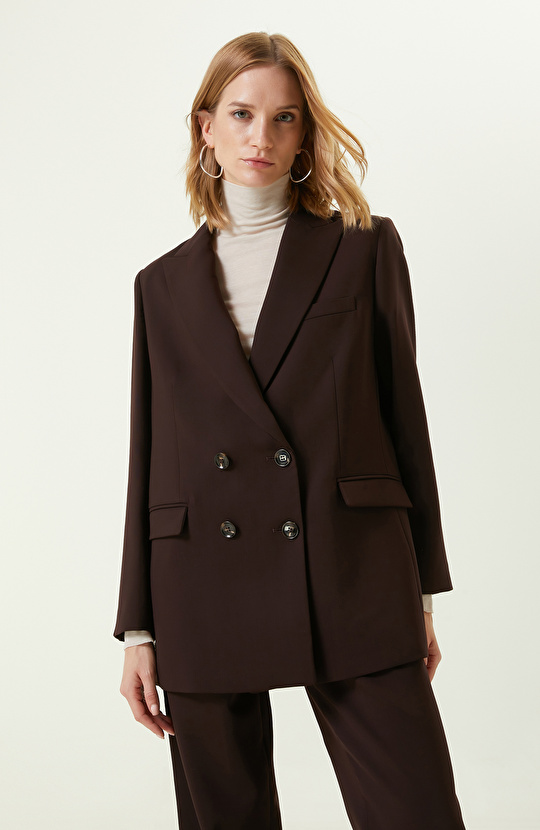 Kahverengi Kruvaze Blazer Ceket