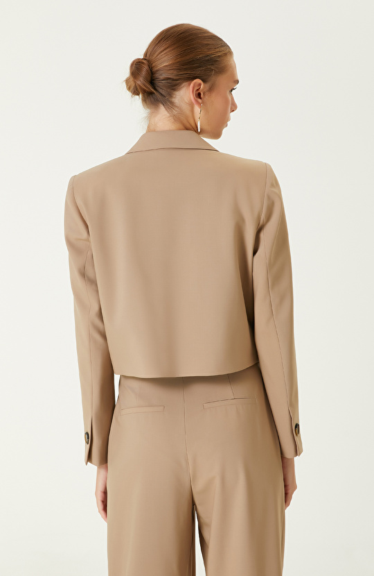 Bej Tek Düğmeli Blazer Ceket