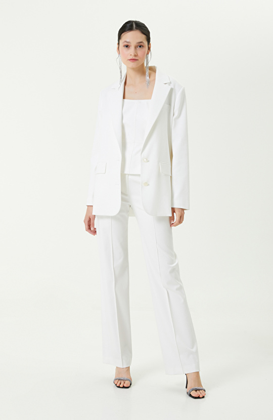 İki Düğmeli Ekru Blazer Ceket