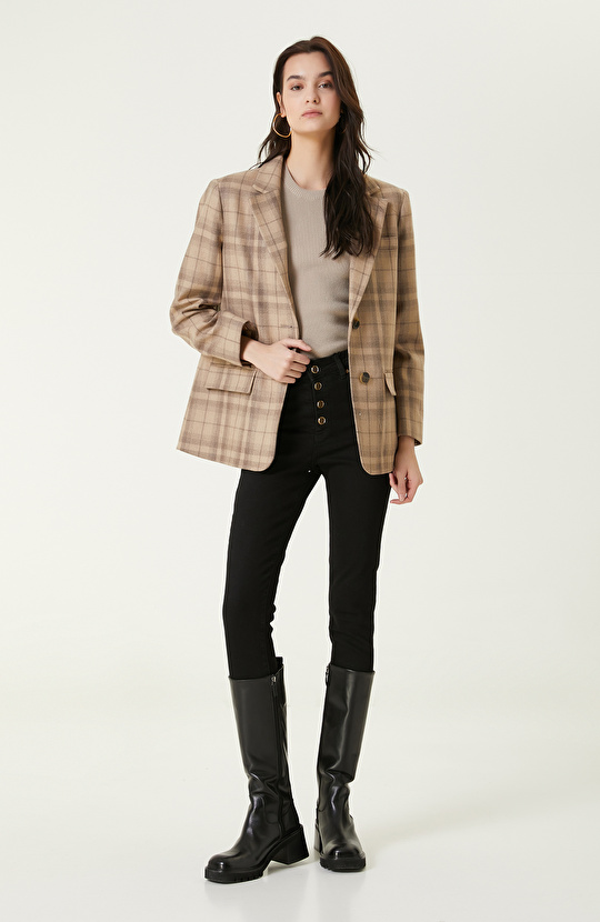 İki Düğmeli Camel Blazer Ceket