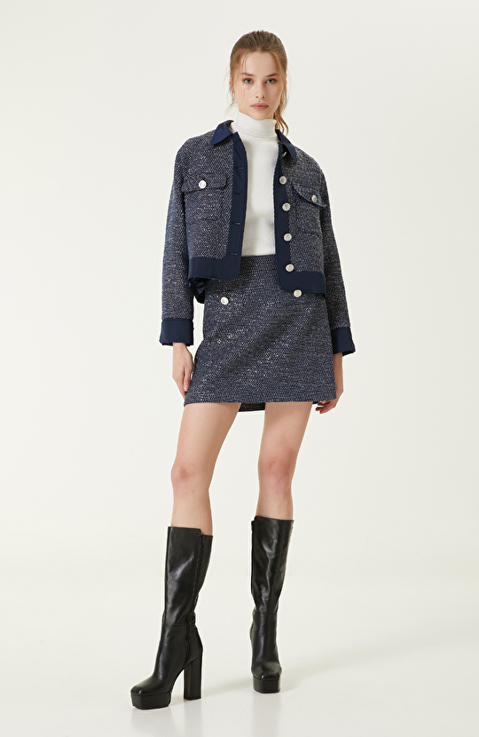 Lacivert Tüvit Mini Etek