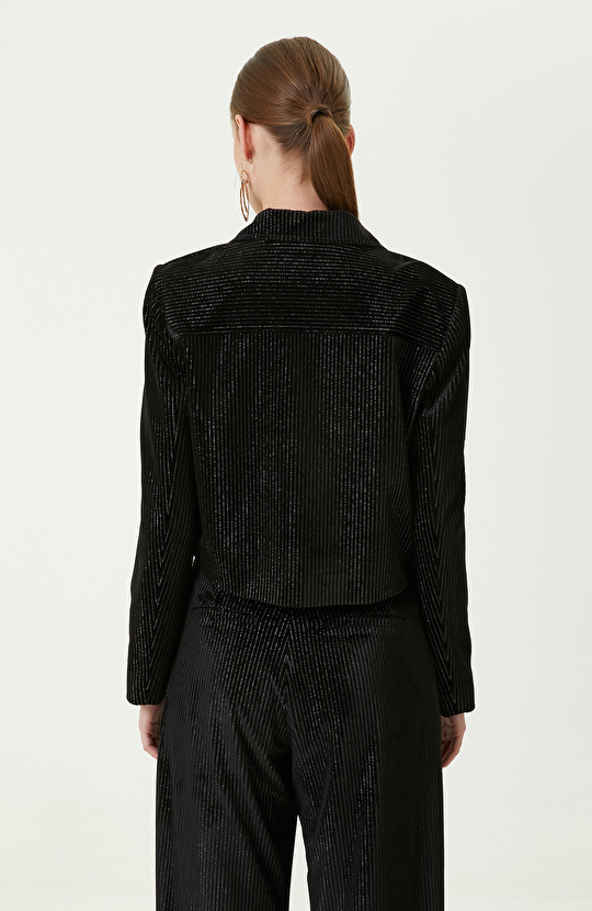 Kadife Siyah Crop Blazer Ceket