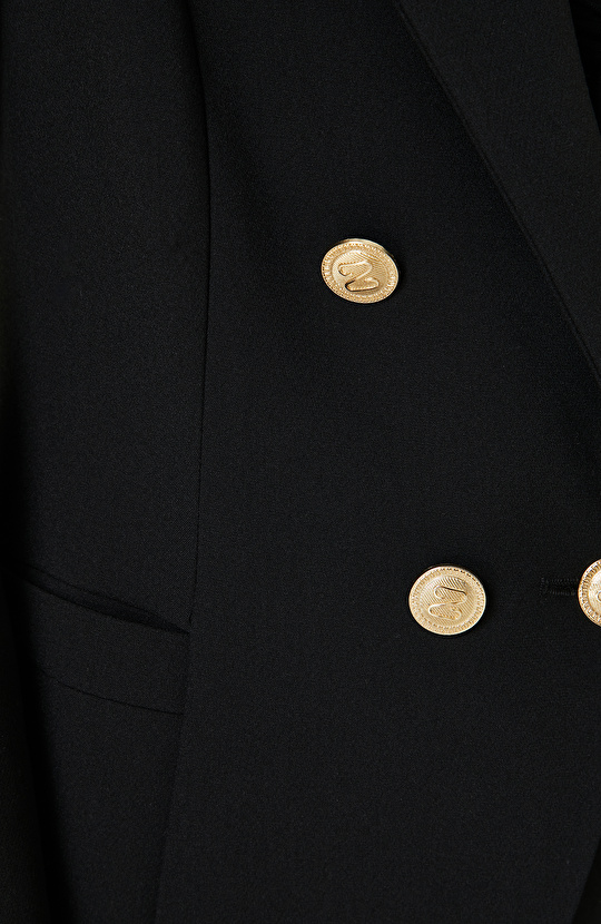 Siyah Dokuma Kruvaze Ceket
